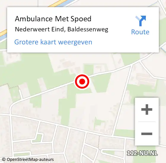 Locatie op kaart van de 112 melding: Ambulance Met Spoed Naar Nederweert Eind, Baldessenweg op 6 september 2023 19:09
