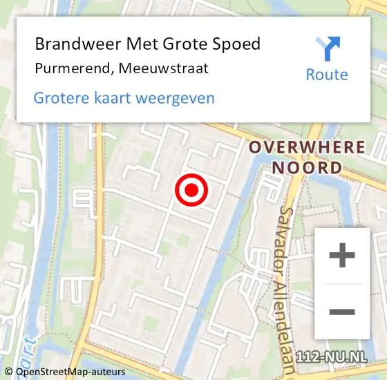 Locatie op kaart van de 112 melding: Brandweer Met Grote Spoed Naar Purmerend, Meeuwstraat op 6 september 2023 19:09