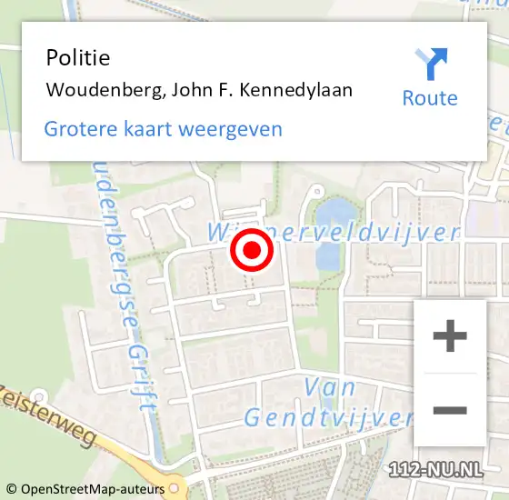 Locatie op kaart van de 112 melding: Politie Woudenberg, John F. Kennedylaan op 6 september 2023 19:26