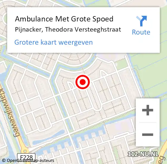 Locatie op kaart van de 112 melding: Ambulance Met Grote Spoed Naar Pijnacker, Theodora Versteeghstraat op 6 september 2023 19:48