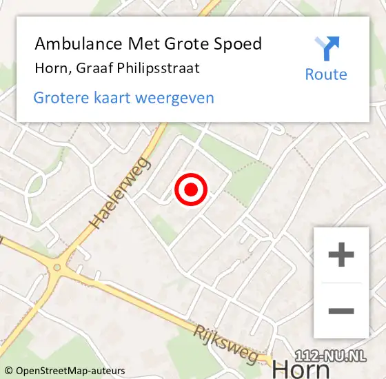 Locatie op kaart van de 112 melding: Ambulance Met Grote Spoed Naar Horn, Graaf Philipsstraat op 6 september 2023 19:53