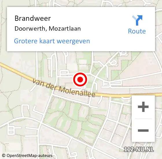 Locatie op kaart van de 112 melding: Brandweer Doorwerth, Mozartlaan op 6 september 2023 19:54