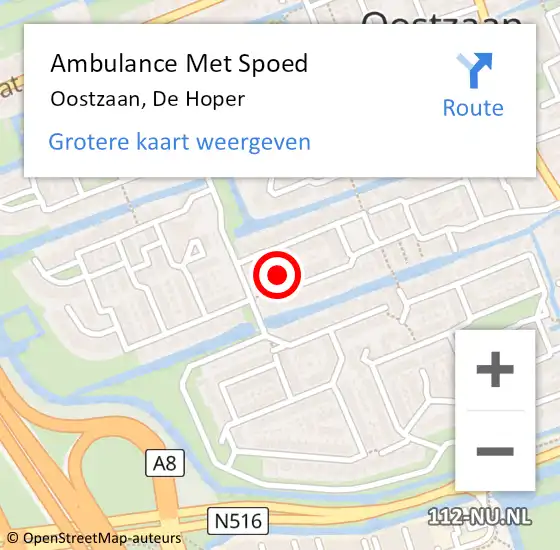 Locatie op kaart van de 112 melding: Ambulance Met Spoed Naar Oostzaan, De Hoper op 6 september 2023 20:01