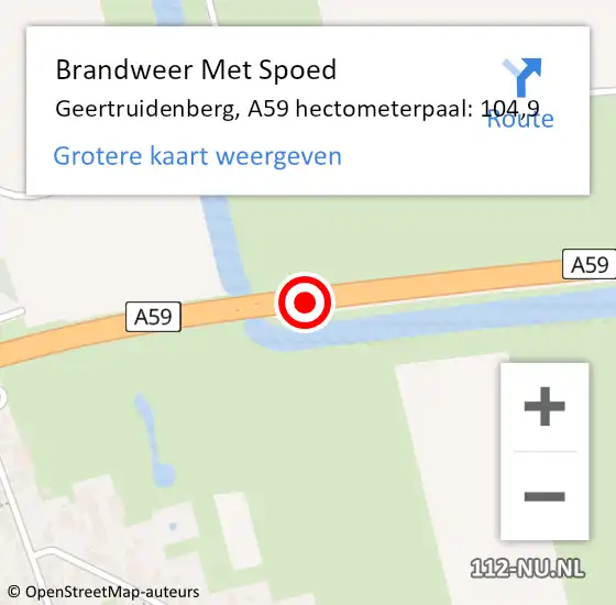 Locatie op kaart van de 112 melding: Brandweer Met Spoed Naar Geertruidenberg, A59 hectometerpaal: 104,9 op 6 september 2023 20:18