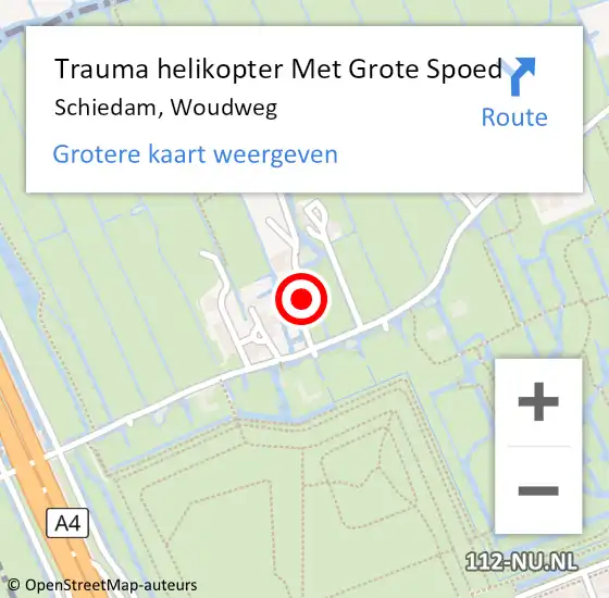 Locatie op kaart van de 112 melding: Trauma helikopter Met Grote Spoed Naar Schiedam, Woudweg op 6 september 2023 20:21