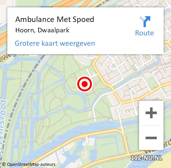 Locatie op kaart van de 112 melding: Ambulance Met Spoed Naar Hoorn, Dwaalpark op 6 september 2023 20:23