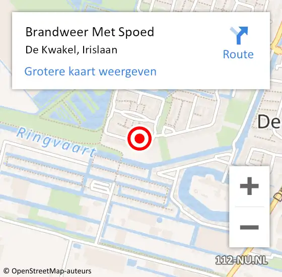 Locatie op kaart van de 112 melding: Brandweer Met Spoed Naar De Kwakel, Irislaan op 6 september 2023 20:31