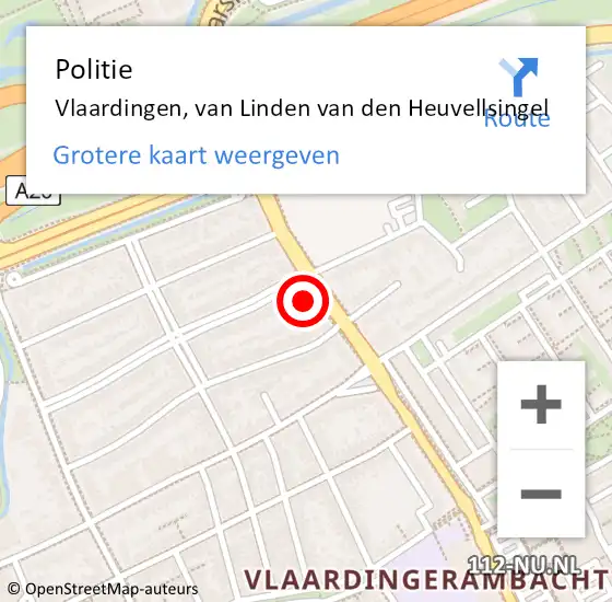 Locatie op kaart van de 112 melding: Politie Vlaardingen, van Linden van den Heuvellsingel op 6 september 2023 20:32