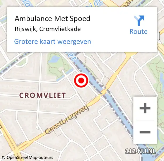 Locatie op kaart van de 112 melding: Ambulance Met Spoed Naar Rijswijk, Cromvlietkade op 6 september 2023 20:39