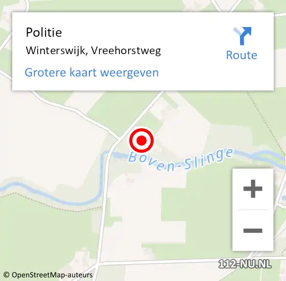 Locatie op kaart van de 112 melding: Politie Winterswijk, Vreehorstweg op 6 september 2023 20:44