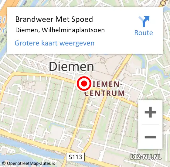 Locatie op kaart van de 112 melding: Brandweer Met Spoed Naar Diemen, Wilhelminaplantsoen op 6 september 2023 20:48