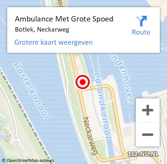 Locatie op kaart van de 112 melding: Ambulance Met Grote Spoed Naar Botlek, Neckarweg op 6 september 2023 20:59