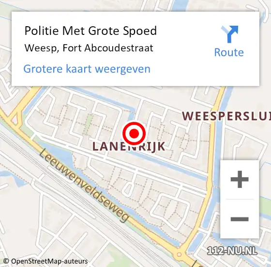 Locatie op kaart van de 112 melding: Politie Met Grote Spoed Naar Weesp, Fort Abcoudestraat op 6 september 2023 21:04