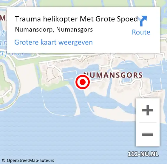 Locatie op kaart van de 112 melding: Trauma helikopter Met Grote Spoed Naar Numansdorp, Numansgors op 6 september 2023 21:08