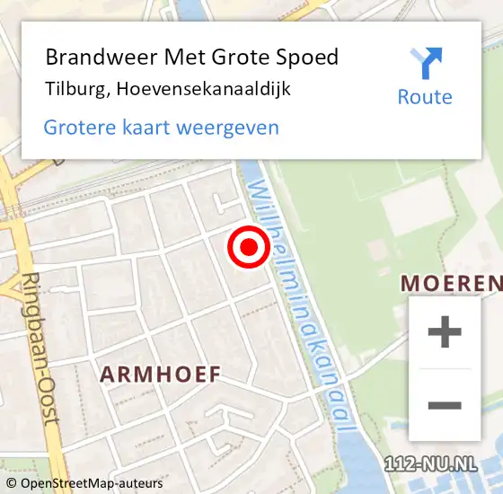 Locatie op kaart van de 112 melding: Brandweer Met Grote Spoed Naar Tilburg, Hoevensekanaaldijk op 6 september 2023 21:13