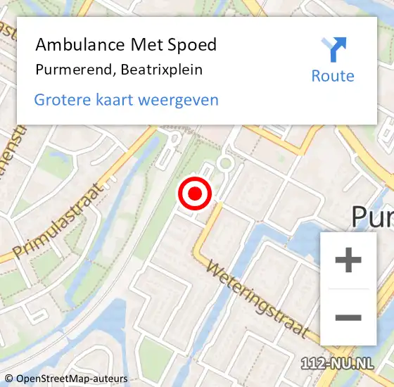 Locatie op kaart van de 112 melding: Ambulance Met Spoed Naar Purmerend, Beatrixplein op 6 september 2023 21:14