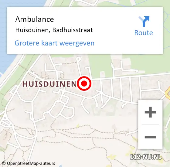 Locatie op kaart van de 112 melding: Ambulance Huisduinen, Badhuisstraat op 6 september 2023 21:18