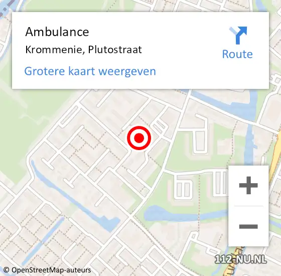 Locatie op kaart van de 112 melding: Ambulance Krommenie, Plutostraat op 6 september 2023 21:27