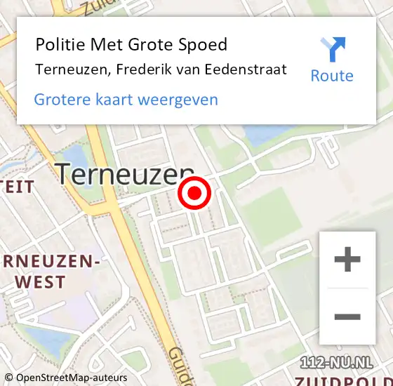 Locatie op kaart van de 112 melding: Politie Met Grote Spoed Naar Terneuzen, Frederik van Eedenstraat op 6 september 2023 21:29