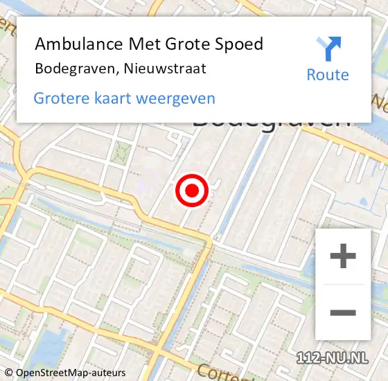 Locatie op kaart van de 112 melding: Ambulance Met Grote Spoed Naar Bodegraven, Nieuwstraat op 6 september 2023 21:44