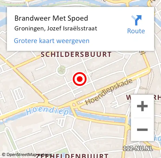 Locatie op kaart van de 112 melding: Brandweer Met Spoed Naar Groningen, Jozef Israëlsstraat op 6 september 2023 22:04