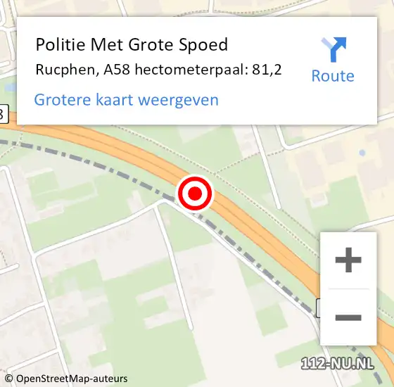 Locatie op kaart van de 112 melding: Politie Met Grote Spoed Naar Rucphen, A58 hectometerpaal: 81,2 op 6 september 2023 22:51