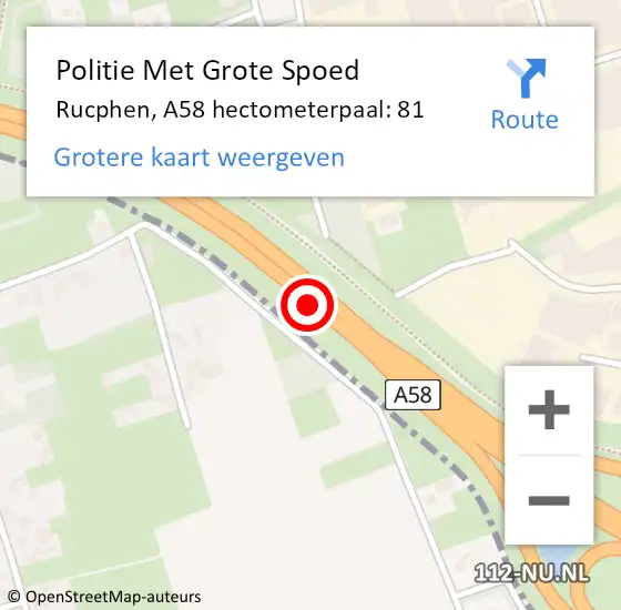 Locatie op kaart van de 112 melding: Politie Met Grote Spoed Naar Rucphen, A58 hectometerpaal: 81 op 6 september 2023 22:52