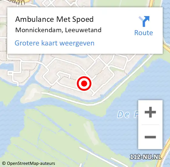 Locatie op kaart van de 112 melding: Ambulance Met Spoed Naar Monnickendam, Leeuwetand op 6 september 2023 22:59