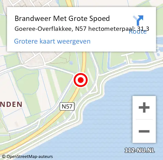 Locatie op kaart van de 112 melding: Brandweer Met Grote Spoed Naar Goeree-Overflakkee, N57 hectometerpaal: 31,3 op 6 september 2023 23:00