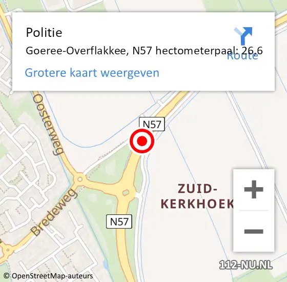 Locatie op kaart van de 112 melding: Politie Goeree-Overflakkee, N57 hectometerpaal: 26,6 op 6 september 2023 23:04