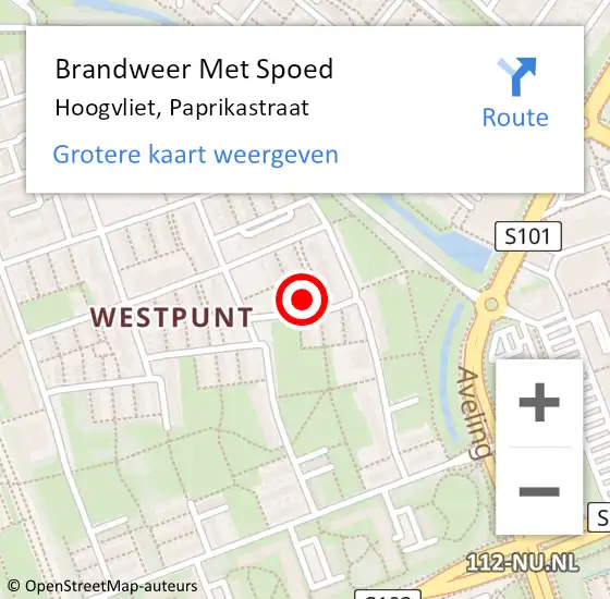 Locatie op kaart van de 112 melding: Brandweer Met Spoed Naar Hoogvliet, Paprikastraat op 7 september 2023 00:01