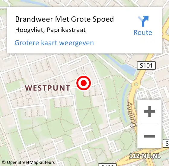 Locatie op kaart van de 112 melding: Brandweer Met Grote Spoed Naar Hoogvliet, Paprikastraat op 7 september 2023 00:03