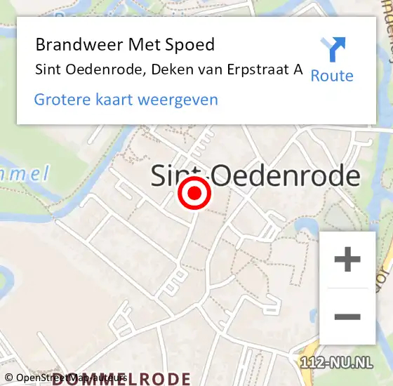 Locatie op kaart van de 112 melding: Brandweer Met Spoed Naar Sint Oedenrode, Deken van Erpstraat A op 7 september 2023 00:19