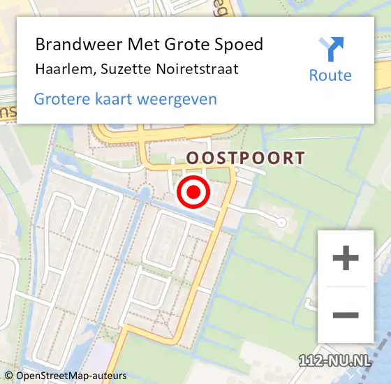 Locatie op kaart van de 112 melding: Brandweer Met Grote Spoed Naar Haarlem, Suzette Noiretstraat op 7 september 2023 00:56