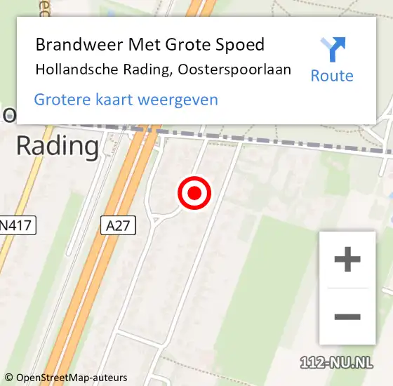 Locatie op kaart van de 112 melding: Brandweer Met Grote Spoed Naar Hollandsche Rading, Oosterspoorlaan op 7 september 2023 01:42