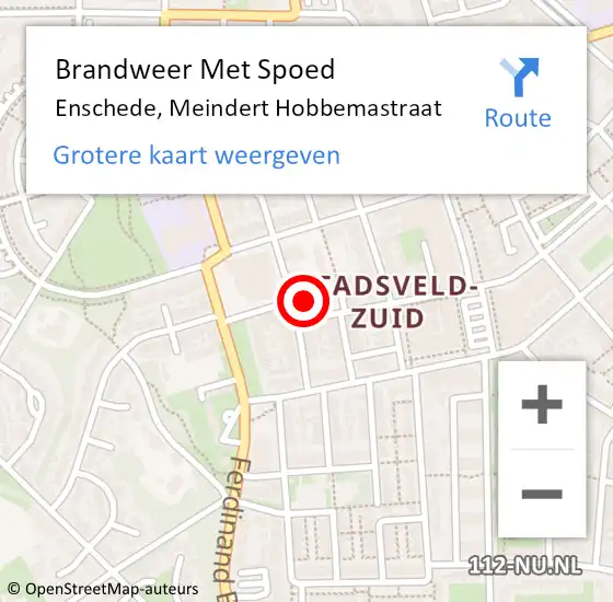 Locatie op kaart van de 112 melding: Brandweer Met Spoed Naar Enschede, Meindert Hobbemastraat op 7 september 2014 09:44