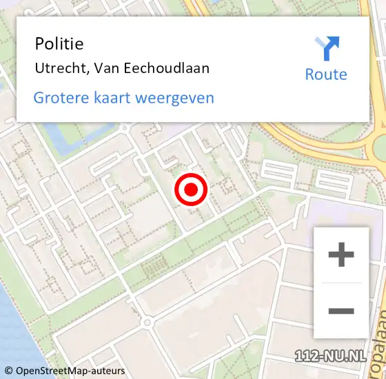 Locatie op kaart van de 112 melding: Politie Utrecht, Van Eechoudlaan op 7 september 2023 04:45