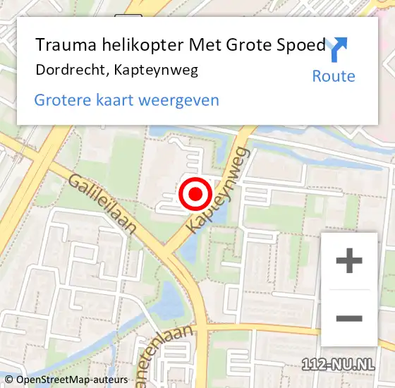 Locatie op kaart van de 112 melding: Trauma helikopter Met Grote Spoed Naar Dordrecht, Kapteynweg op 7 september 2023 05:57