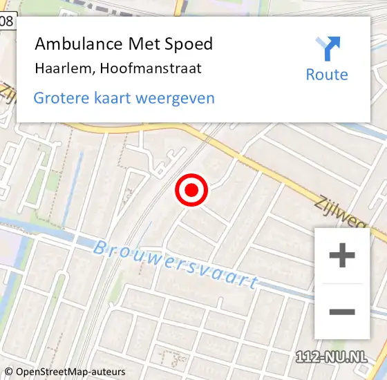 Locatie op kaart van de 112 melding: Ambulance Met Spoed Naar Haarlem, Hoofmanstraat op 7 september 2023 06:37