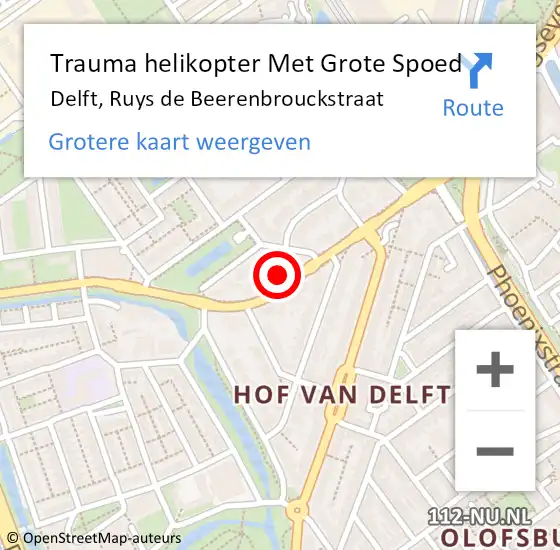 Locatie op kaart van de 112 melding: Trauma helikopter Met Grote Spoed Naar Delft, Ruys de Beerenbrouckstraat op 7 september 2023 07:09