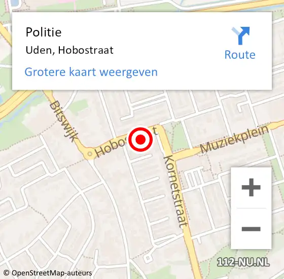 Locatie op kaart van de 112 melding: Politie Uden, Hobostraat op 7 september 2023 07:29