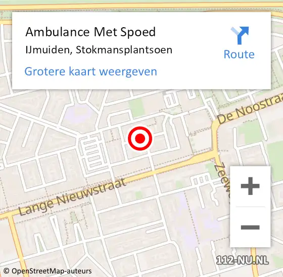 Locatie op kaart van de 112 melding: Ambulance Met Spoed Naar IJmuiden, Stokmansplantsoen op 7 september 2014 09:57