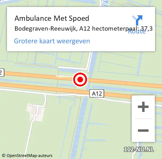 Locatie op kaart van de 112 melding: Ambulance Met Spoed Naar Bodegraven-Reeuwijk, A12 hectometerpaal: 37,3 op 7 september 2023 07:46