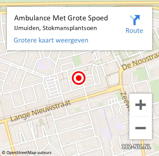 Locatie op kaart van de 112 melding: Ambulance Met Grote Spoed Naar IJmuiden, Stokmansplantsoen op 7 september 2014 10:01