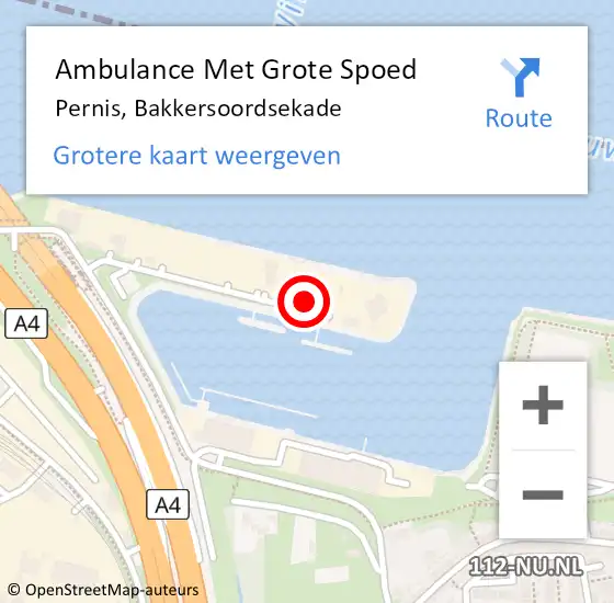 Locatie op kaart van de 112 melding: Ambulance Met Grote Spoed Naar Pernis, Bakkersoordsekade op 7 september 2023 07:59