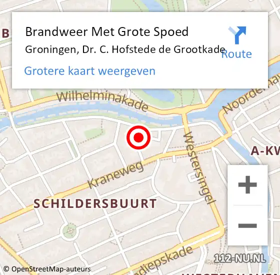 Locatie op kaart van de 112 melding: Brandweer Met Grote Spoed Naar Groningen, Dr. C. Hofstede de Grootkade op 7 september 2023 07:59