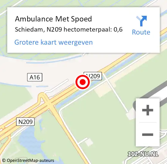 Locatie op kaart van de 112 melding: Ambulance Met Spoed Naar Schiedam, N209 hectometerpaal: 0,6 op 7 september 2023 08:05