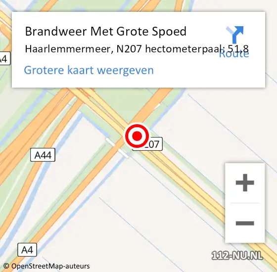 Locatie op kaart van de 112 melding: Brandweer Met Grote Spoed Naar Haarlemmermeer, N207 hectometerpaal: 51,8 op 7 september 2023 08:23