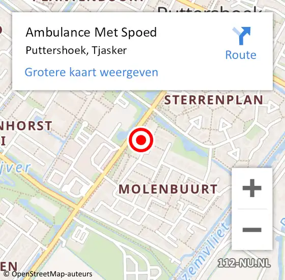 Locatie op kaart van de 112 melding: Ambulance Met Spoed Naar Puttershoek, Tjasker op 7 september 2023 08:27