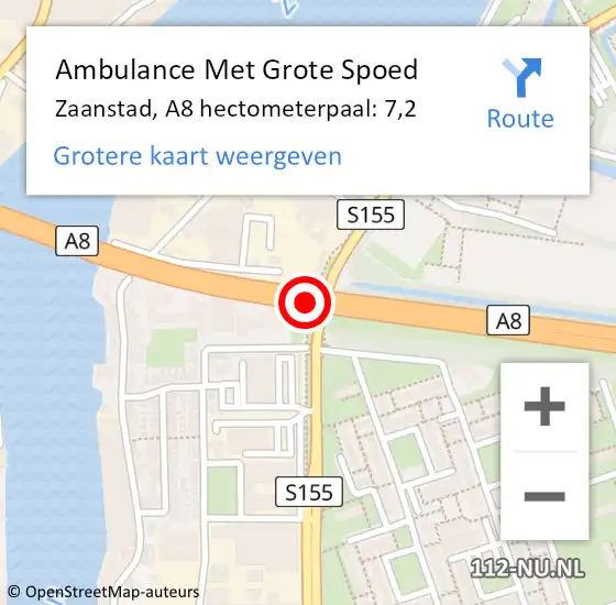 Locatie op kaart van de 112 melding: Ambulance Met Grote Spoed Naar Zaanstad, A8 hectometerpaal: 7,2 op 7 september 2023 08:34